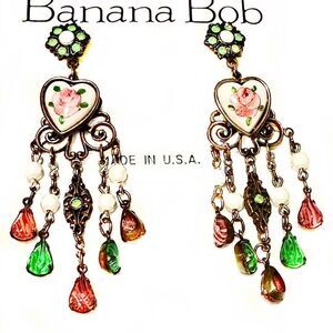 Banana Bob Romantic Rose heart Victorian chandelier pierced earrings